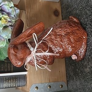 Ceramic Chocolate Easter Bunny with Pink Ribbon & Flower